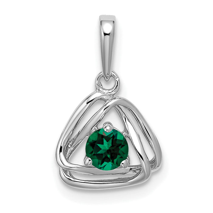 14k White Gold Created Emerald Triangle Pendant-PM7395-CEM-W