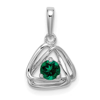 14k White Gold Created Emerald Triangle Pendant-PM7395-CEM-W