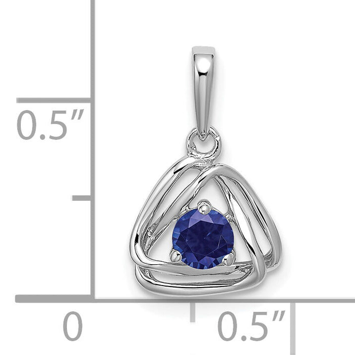 14k White Gold Created Sapphire Triangle Pendant-PM7395-CSA-W