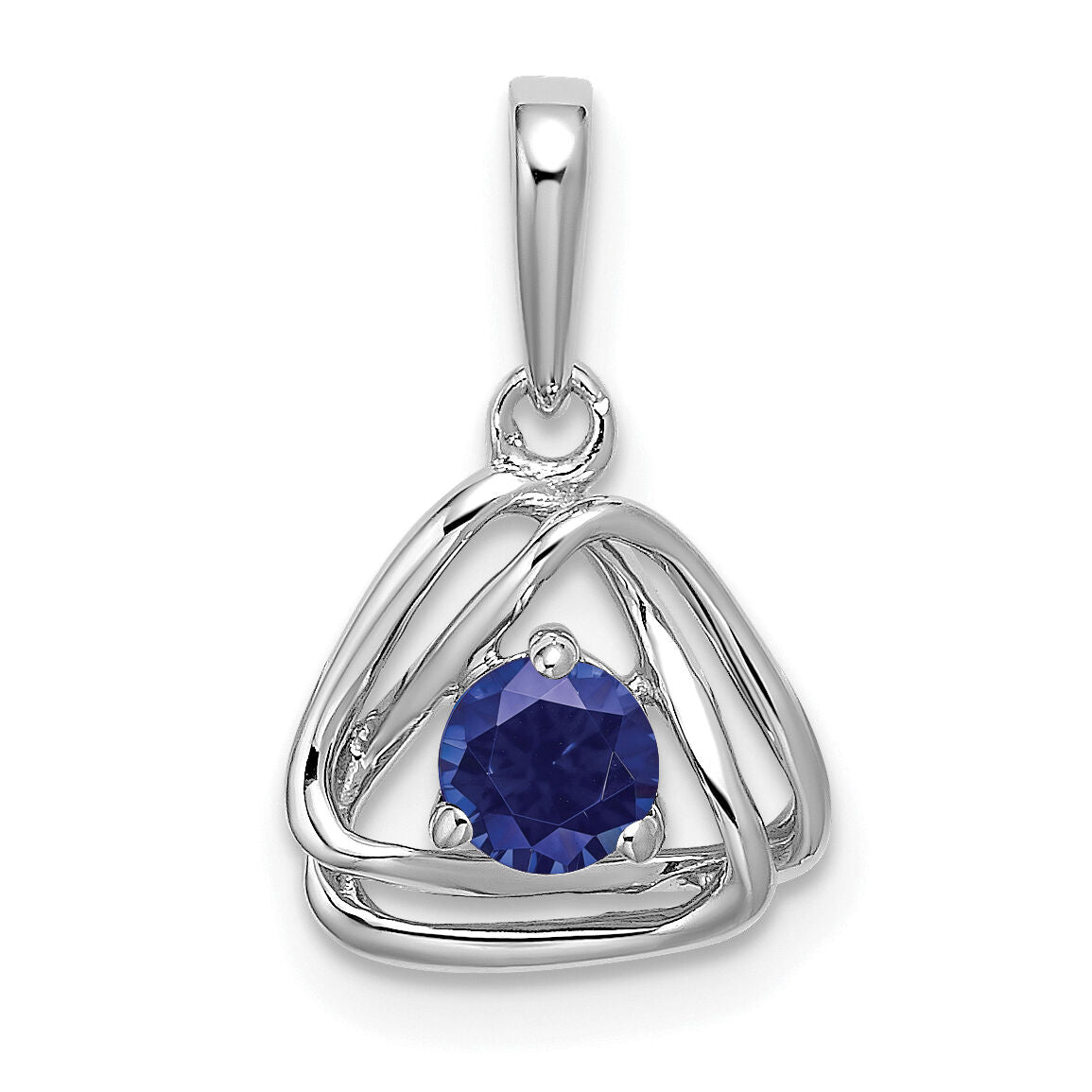 14k White Gold Created Sapphire Triangle Pendant-PM7395-CSA-W