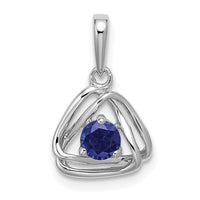 14k White Gold Created Sapphire Triangle Pendant-PM7395-CSA-W