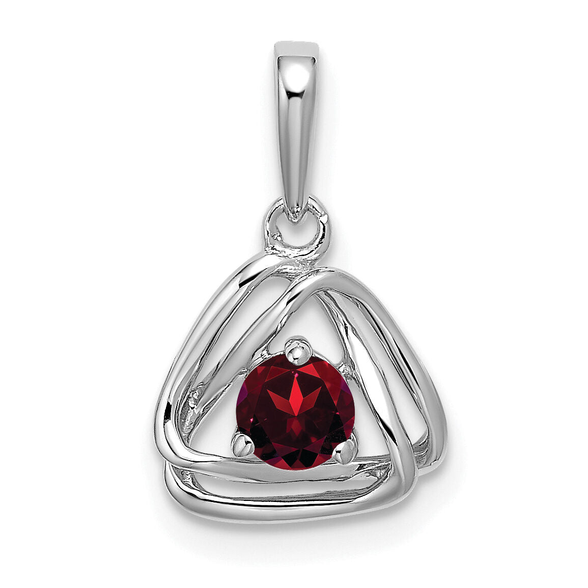14k White Gold Garnet Triangle Pendant-PM7395-GA-W