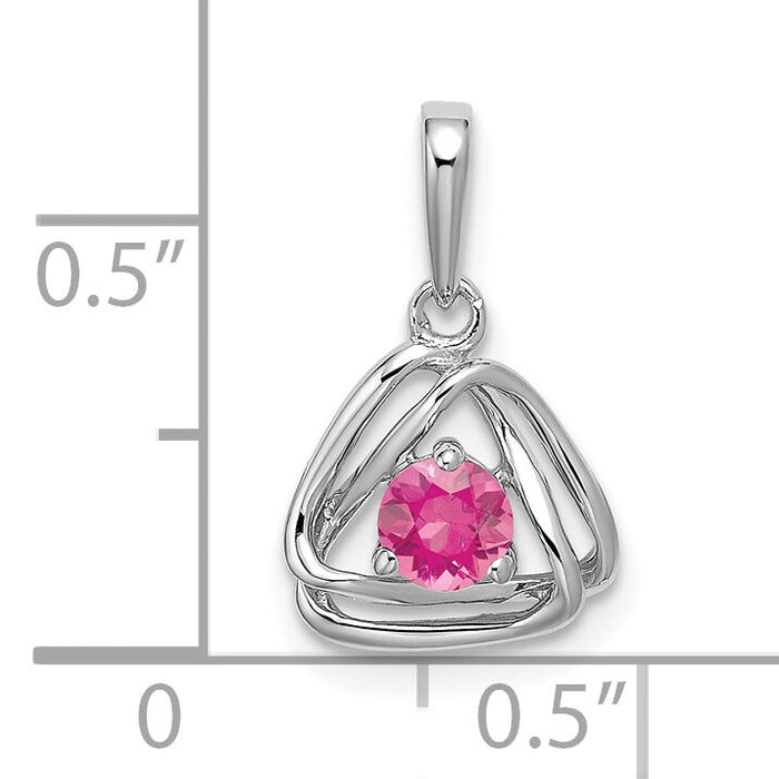 14k White Gold Pink Tourmaline Triangle Pendant-PM7395-PT-W