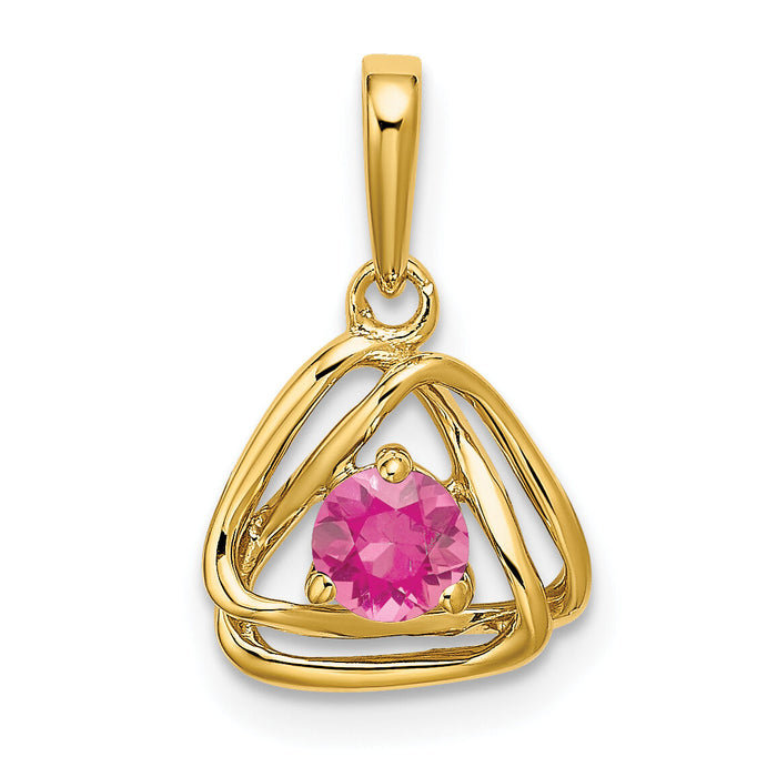 14k Pink Tourmaline Triangle Pendant-PM7395-PT-Y