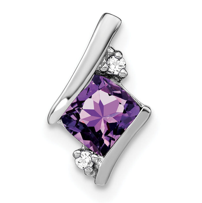 14K White Gold  Cushion Amethyst and Diamond Chain Slide-PM7398-AM-002-WA