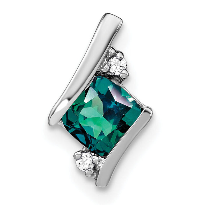 14K White Gold  Cushion Cr. Alexandrite and Diamond Chain Slide-PM7398-CA-002-WA