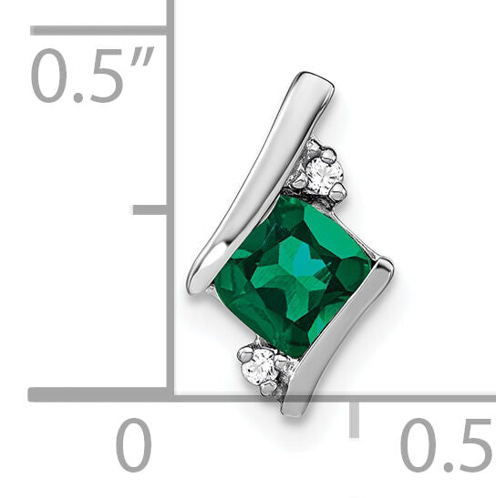 14K White Gold  Cushion Cr. Emerald and Diamond Chain Slide-PM7398-CEM-002-WA