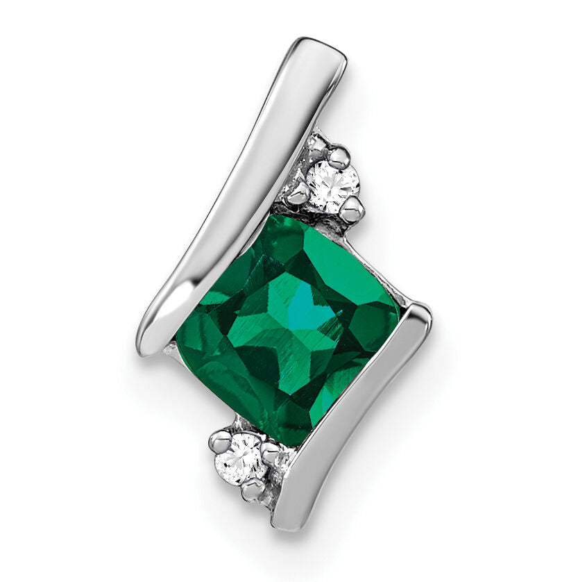 14K White Gold  Cushion Cr. Emerald and Diamond Chain Slide-PM7398-CEM-002-WA