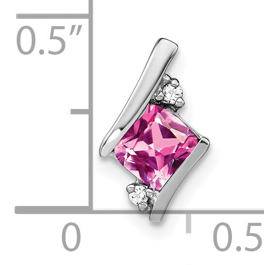 14K White Gold  Cushion Cr. Pink Sapphire and Diamond Chain Slide-PM7398-CPS-002-WA