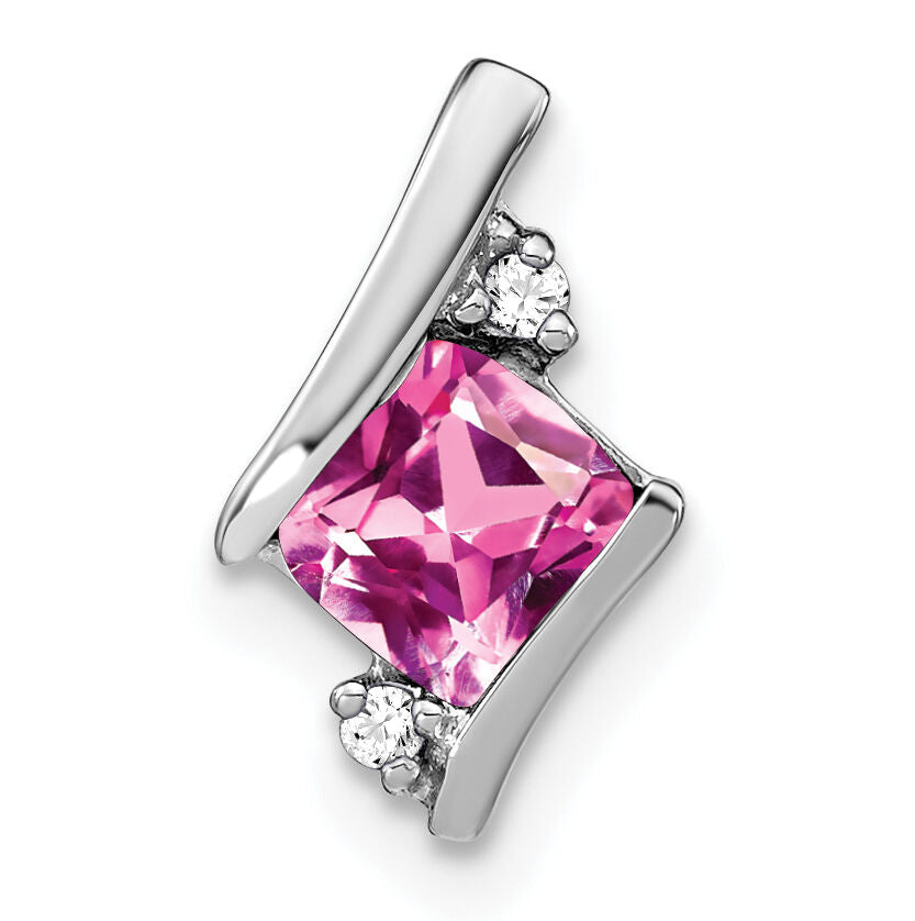 14K White Gold  Cushion Cr. Pink Sapphire and Diamond Chain Slide-PM7398-CPS-002-WA