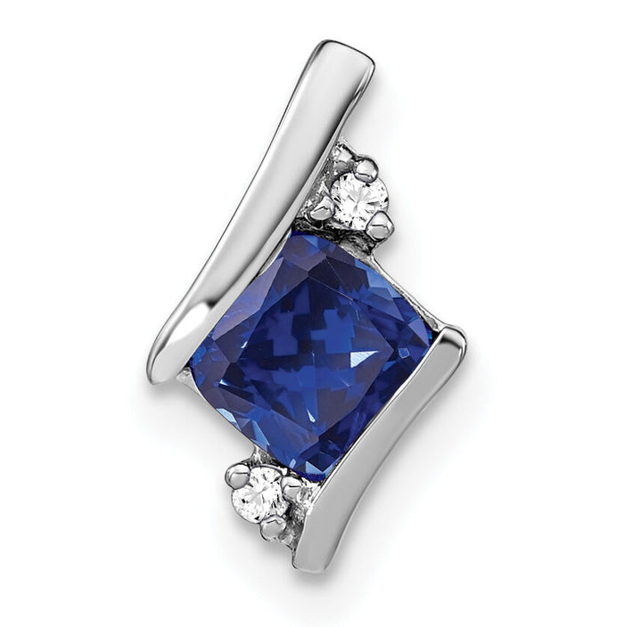 14K White Gold  Cushion Cr. Sapphire and Diamond Chain Slide-PM7398-CSA-002-WA