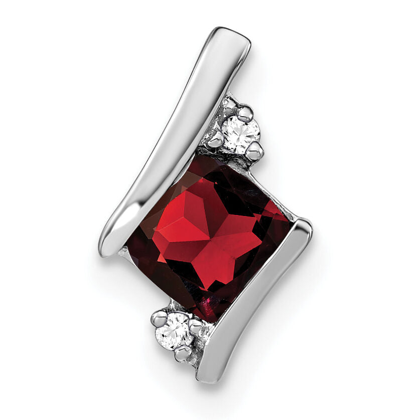 14K White Gold  Cushion Garnet and Diamond Chain Slide-PM7398-GA-002-WA