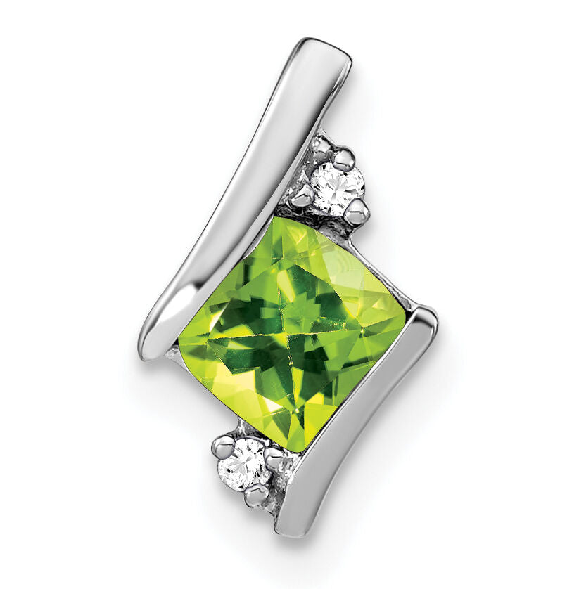 14K White Gold  Cushion Peridot and Diamond Chain Slide-PM7398-PE-002-WA