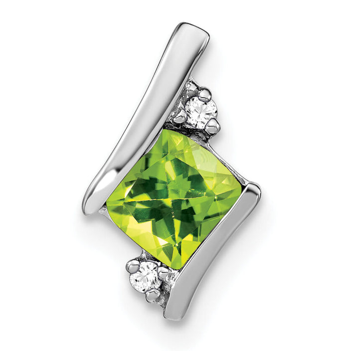 14K White Gold  Cushion Peridot and Diamond Chain Slide-PM7398-PE-002-WA