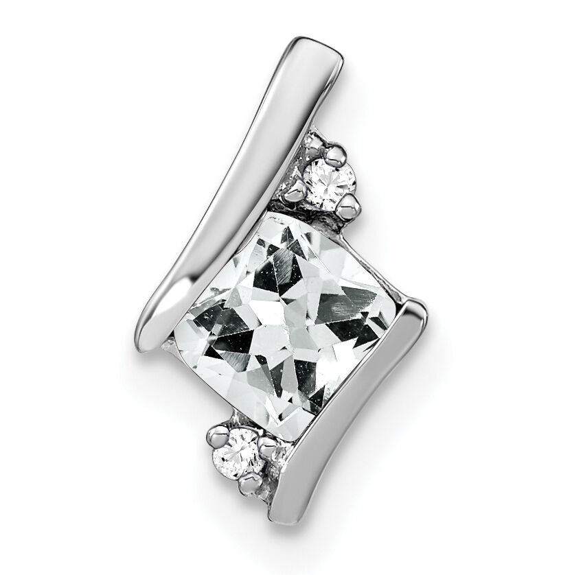 14K White Gold  Cushion White Topaz and Diamond Chain Slide-PM7398-WT-002-WA