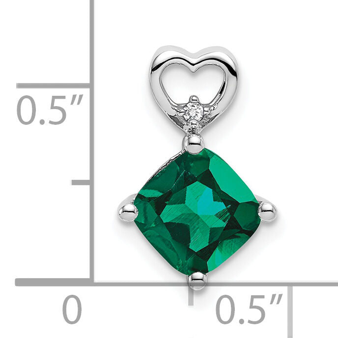 14k White Gold Created Emerald and Diamond Heart Chain Slide-PM7399-CEM-001-WA