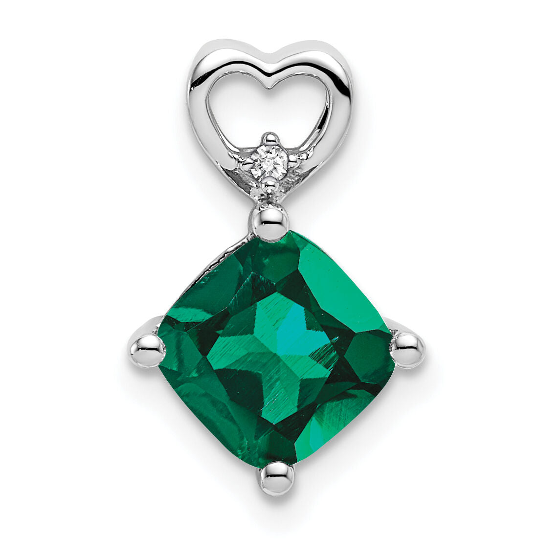 14k White Gold Created Emerald and Diamond Heart Chain Slide-PM7399-CEM-001-WA