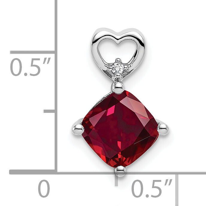 14k White Gold Created Ruby and Diamond Heart Chain Slide-PM7399-CRU-001-WA