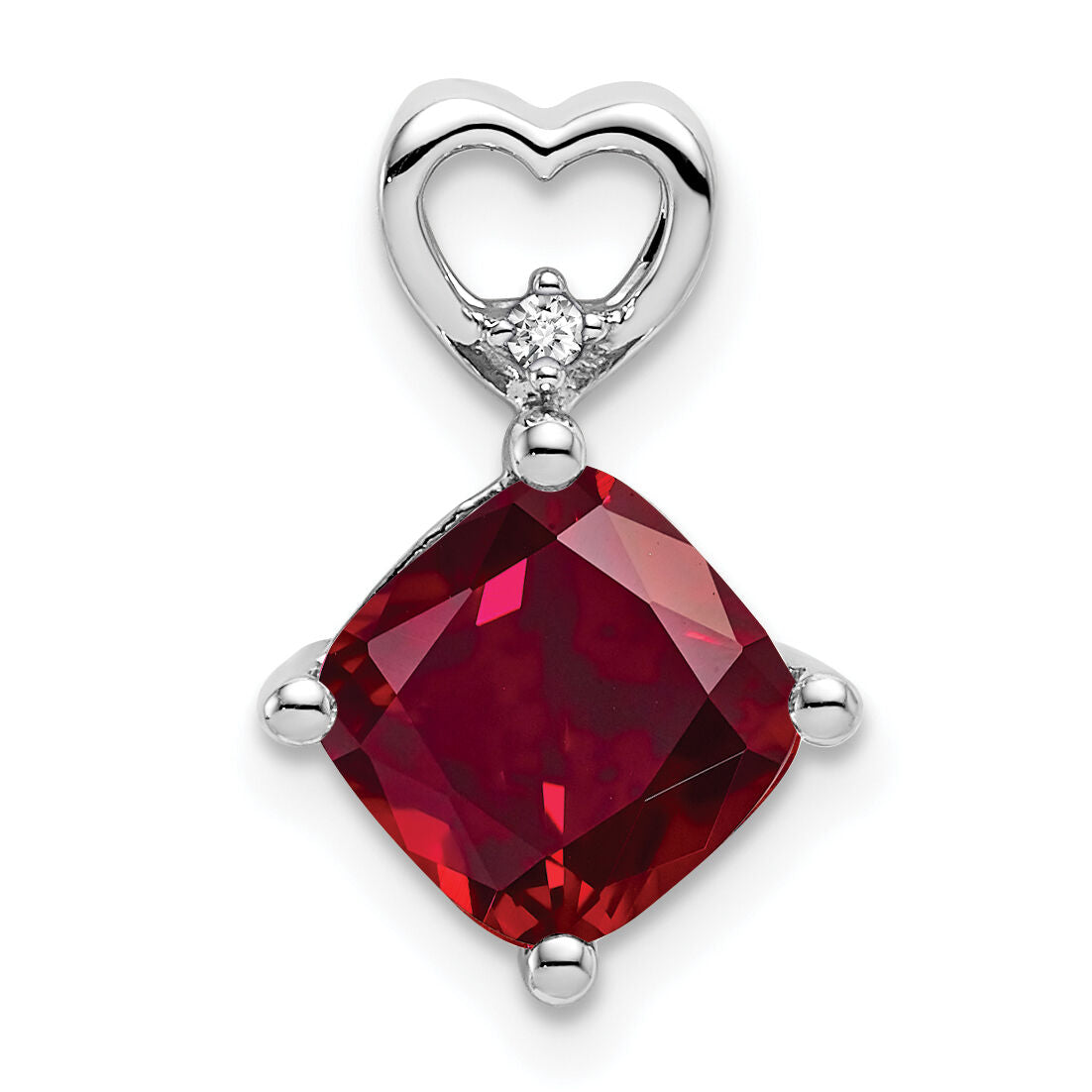 14k White Gold Created Ruby and Diamond Heart Chain Slide-PM7399-CRU-001-WA