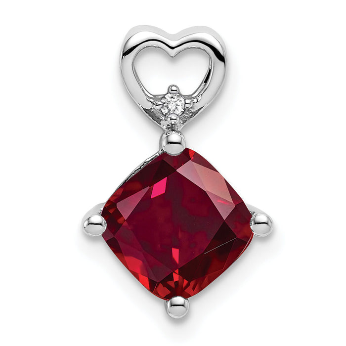 14k White Gold Created Ruby and Diamond Heart Chain Slide-PM7399-CRU-001-WA