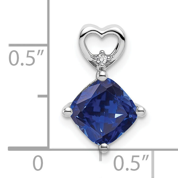 14k White Gold Created Sapphire and Diamond Heart Chain Slide-PM7399-CSA-001-WA