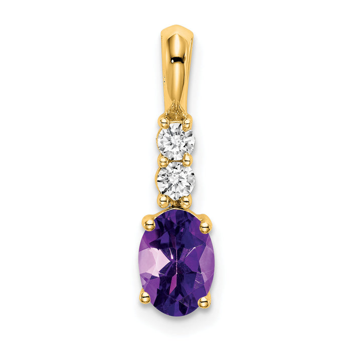 14K Oval Amethyst and Diamond Pendant-PM7406-AM-013-YA