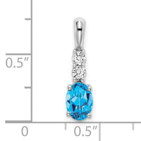 14k White Gold Oval Blue Topaz and Diamond Pendant-PM7406-BT-013-WA