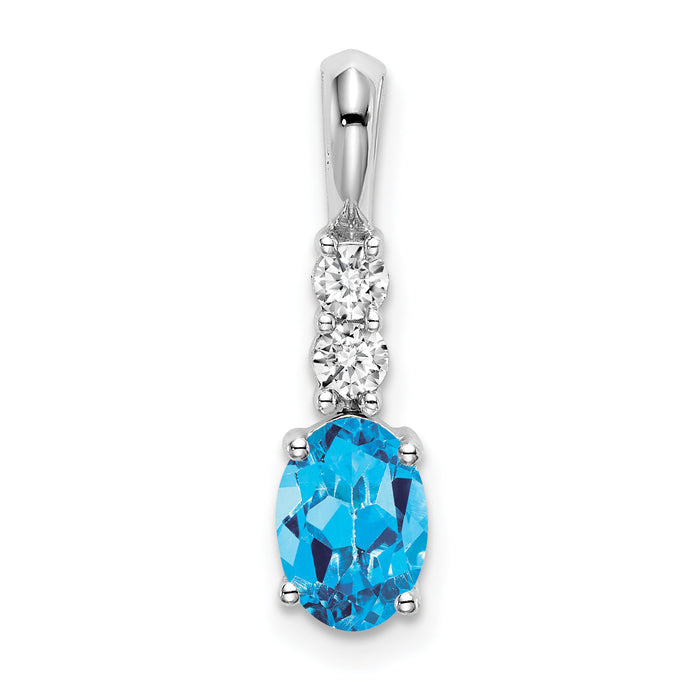14k White Gold Oval Blue Topaz and Diamond Pendant-PM7406-BT-013-WA