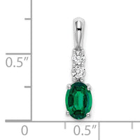 14k White Gold Oval Created Emerald and Diamond Pendant-PM7406-CEM-013-WA