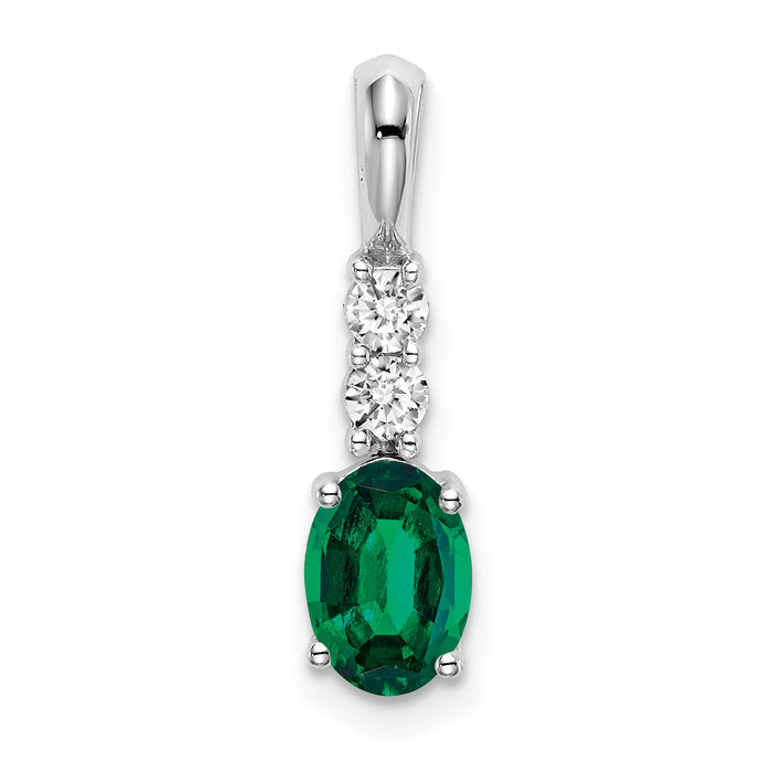 14k White Gold Oval Created Emerald and Diamond Pendant-PM7406-CEM-013-WA