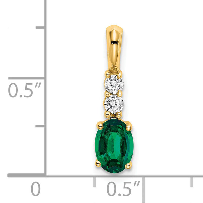 14K Oval Created Emerald and Diamond Pendant-PM7406-CEM-013-YA