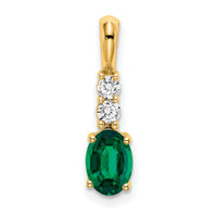 14K Oval Created Emerald and Diamond Pendant-PM7406-CEM-013-YA