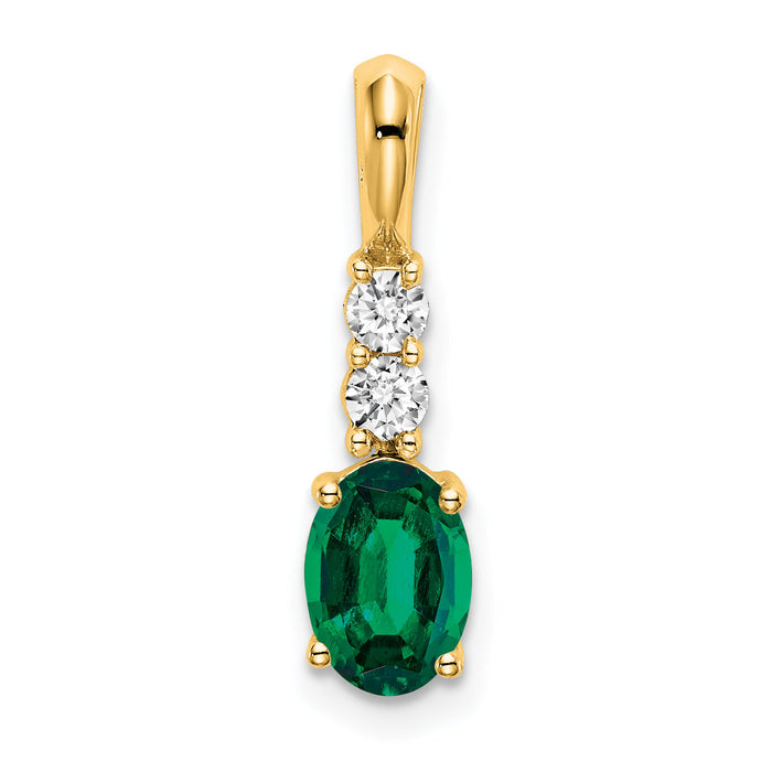 14K Oval Created Emerald and Diamond Pendant-PM7406-CEM-013-YA