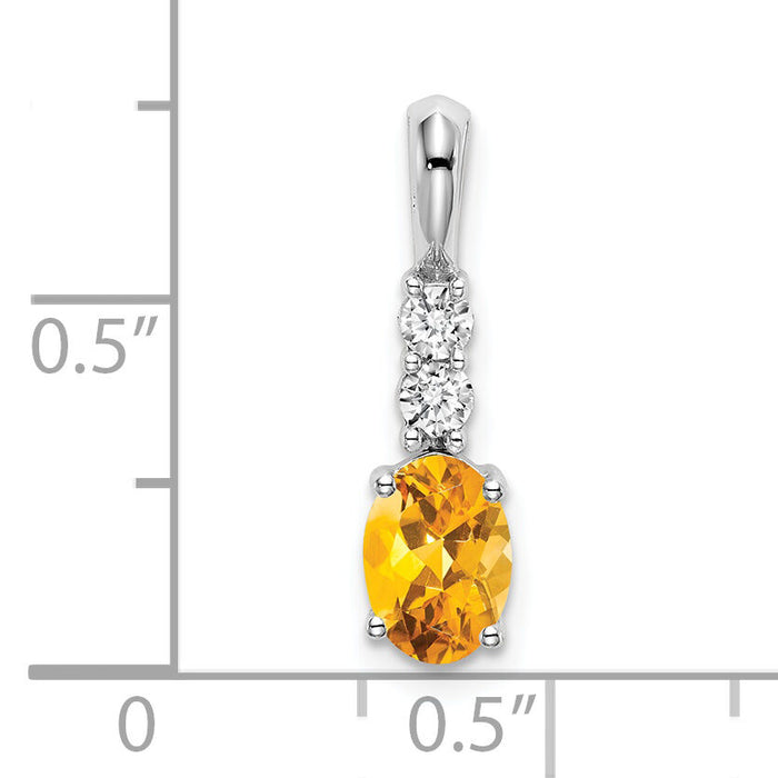 14k White Gold Oval Citrine and Diamond Pendant-PM7406-CI-013-WA