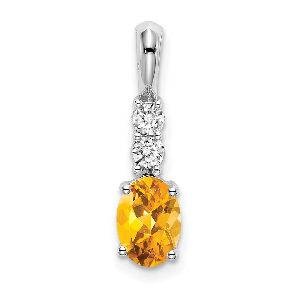 14k White Gold Oval Citrine and Diamond Pendant-PM7406-CI-013-WA