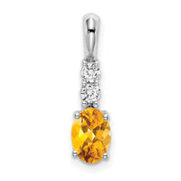 14k White Gold Oval Citrine and Diamond Pendant-PM7406-CI-013-WA