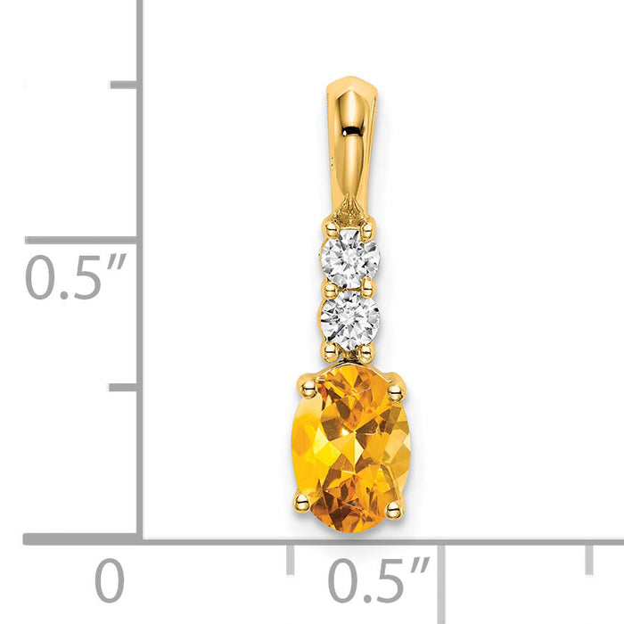 14K Oval Citrine and Diamond Pendant-PM7406-CI-013-YA