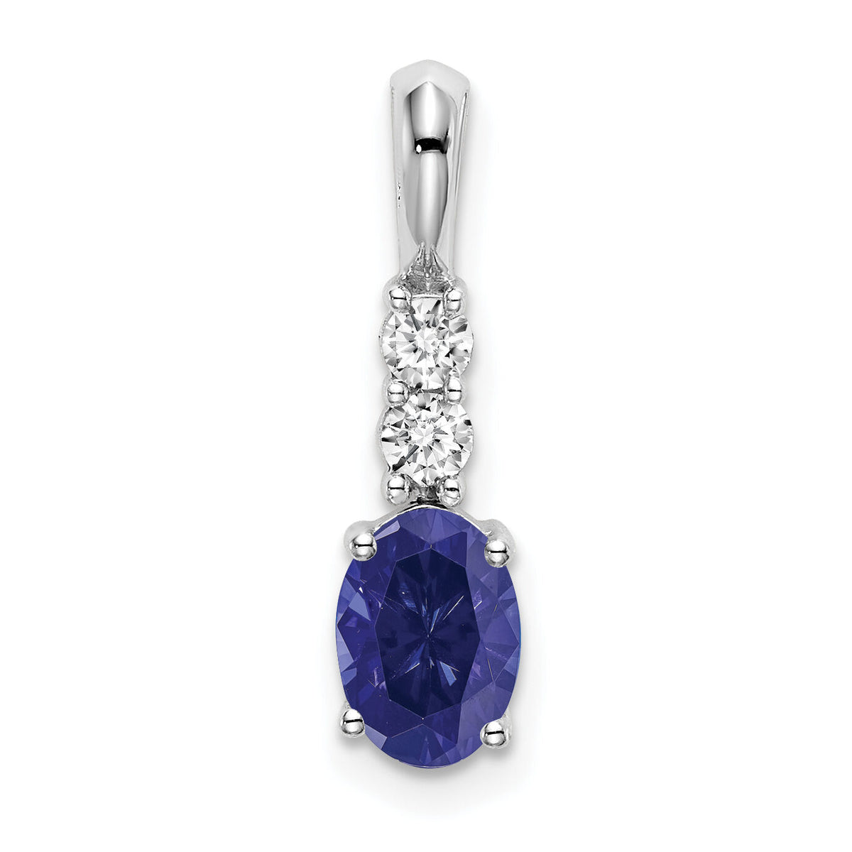 14k White Gold Oval Created Sapphire and Diamond Pendant-PM7406-CSA-013-WA