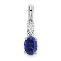 14k White Gold Oval Created Sapphire and Diamond Pendant-PM7406-CSA-013-WA