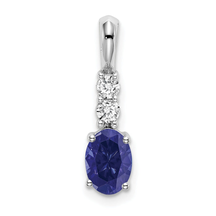 14k White Gold Oval Created Sapphire and Diamond Pendant-PM7406-CSA-013-WA