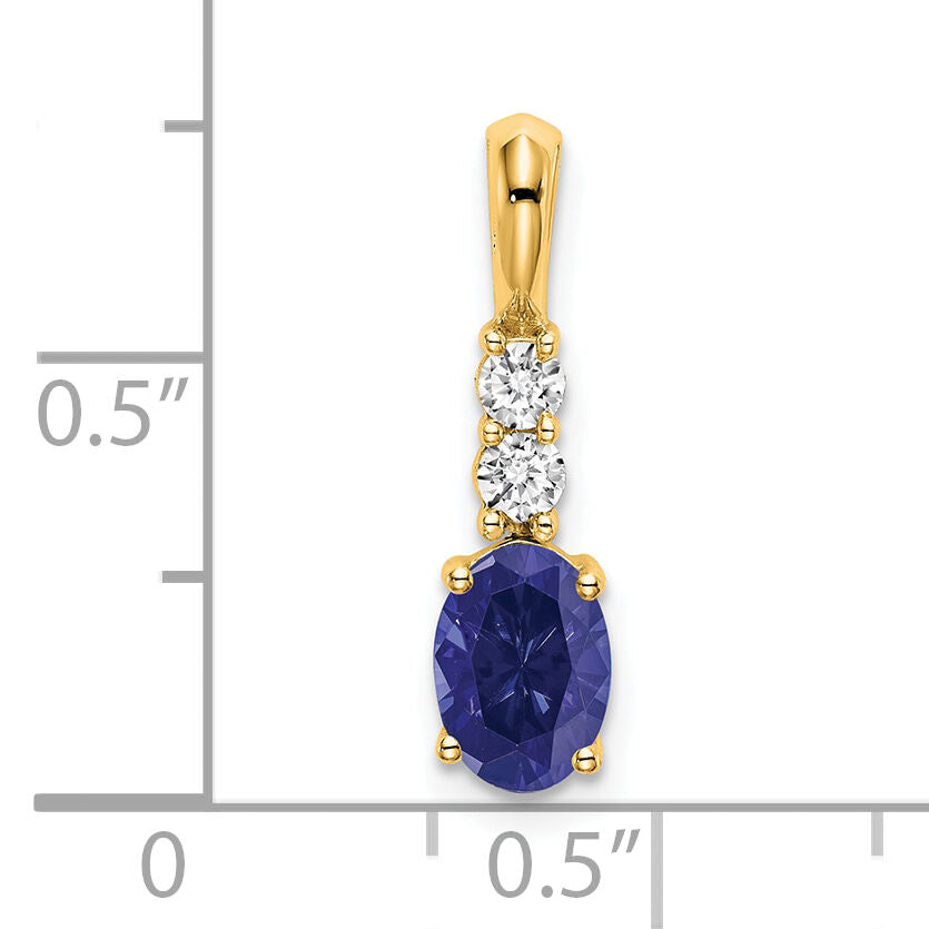 14K Oval Created Sapphire and Diamond Pendant-PM7406-CSA-013-YA