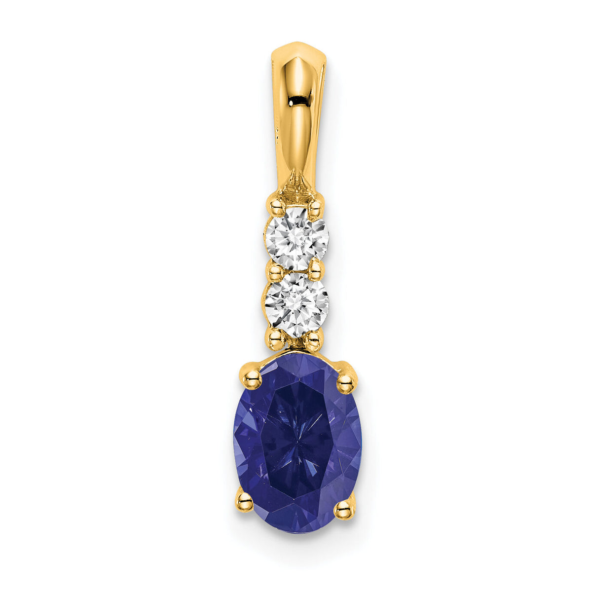14K Oval Created Sapphire and Diamond Pendant-PM7406-CSA-013-YA