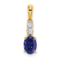 14K Oval Created Sapphire and Diamond Pendant-PM7406-CSA-013-YA