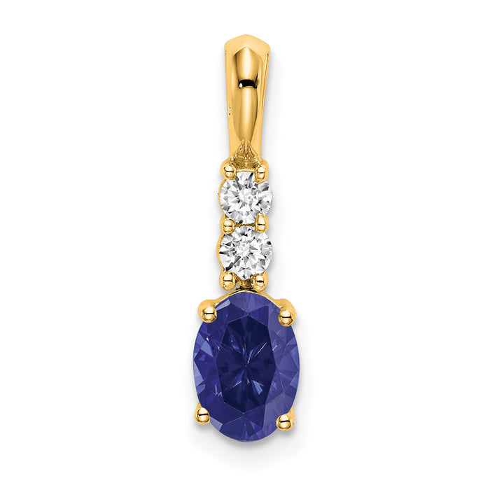14K Oval Created Sapphire and Diamond Pendant-PM7406-CSA-013-YA
