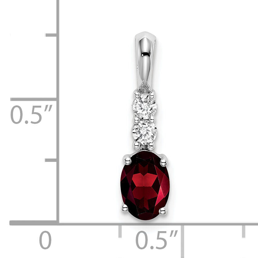 14k White Gold Oval Garnet and Diamond Pendant-PM7406-GA-013-WA
