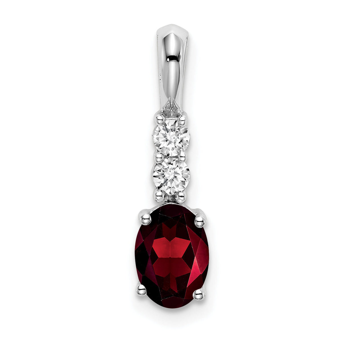 14k White Gold Oval Garnet and Diamond Pendant-PM7406-GA-013-WA