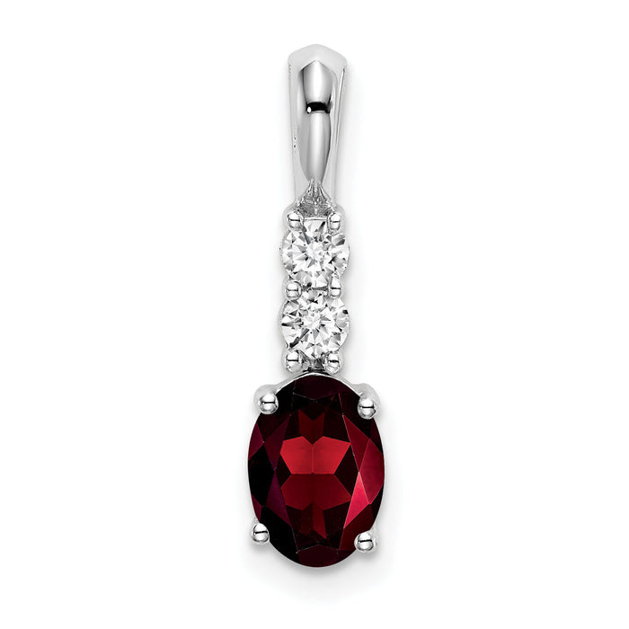 14k White Gold Oval Garnet and Diamond Pendant-PM7406-GA-013-WA