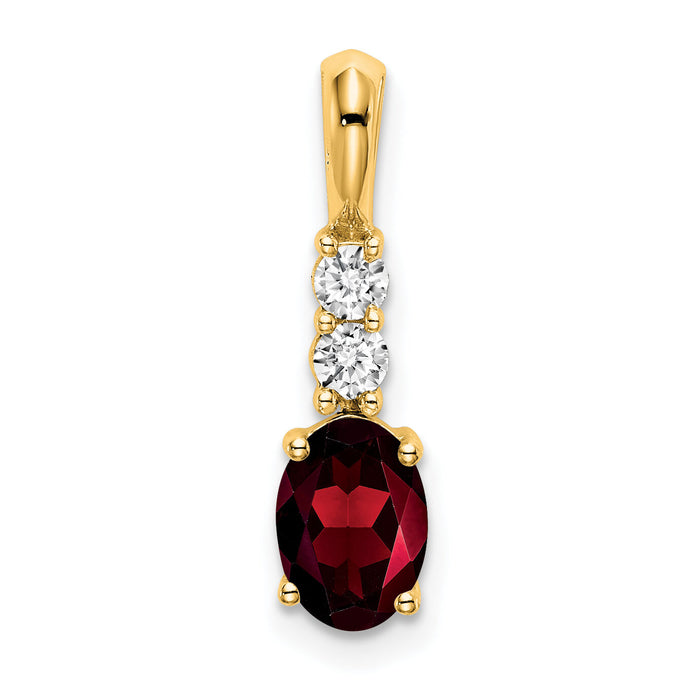 14K Oval Garnet and Diamond Pendant-PM7406-GA-013-YA