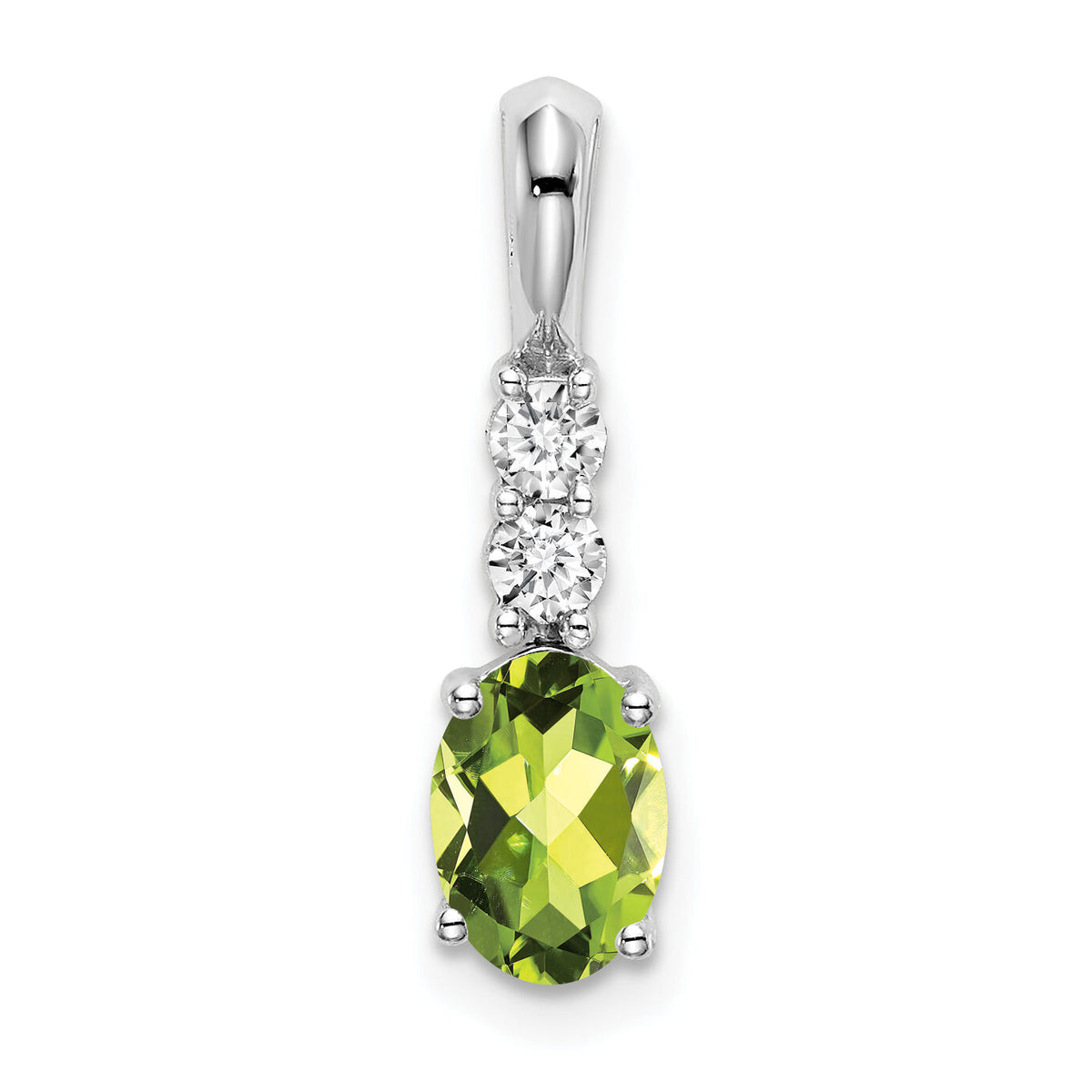 14k White Gold Oval Peridot and Diamond Pendant-PM7406-PE-013-WA