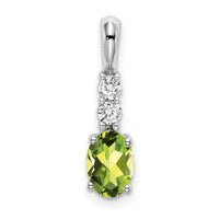 14k White Gold Oval Peridot and Diamond Pendant-PM7406-PE-013-WA